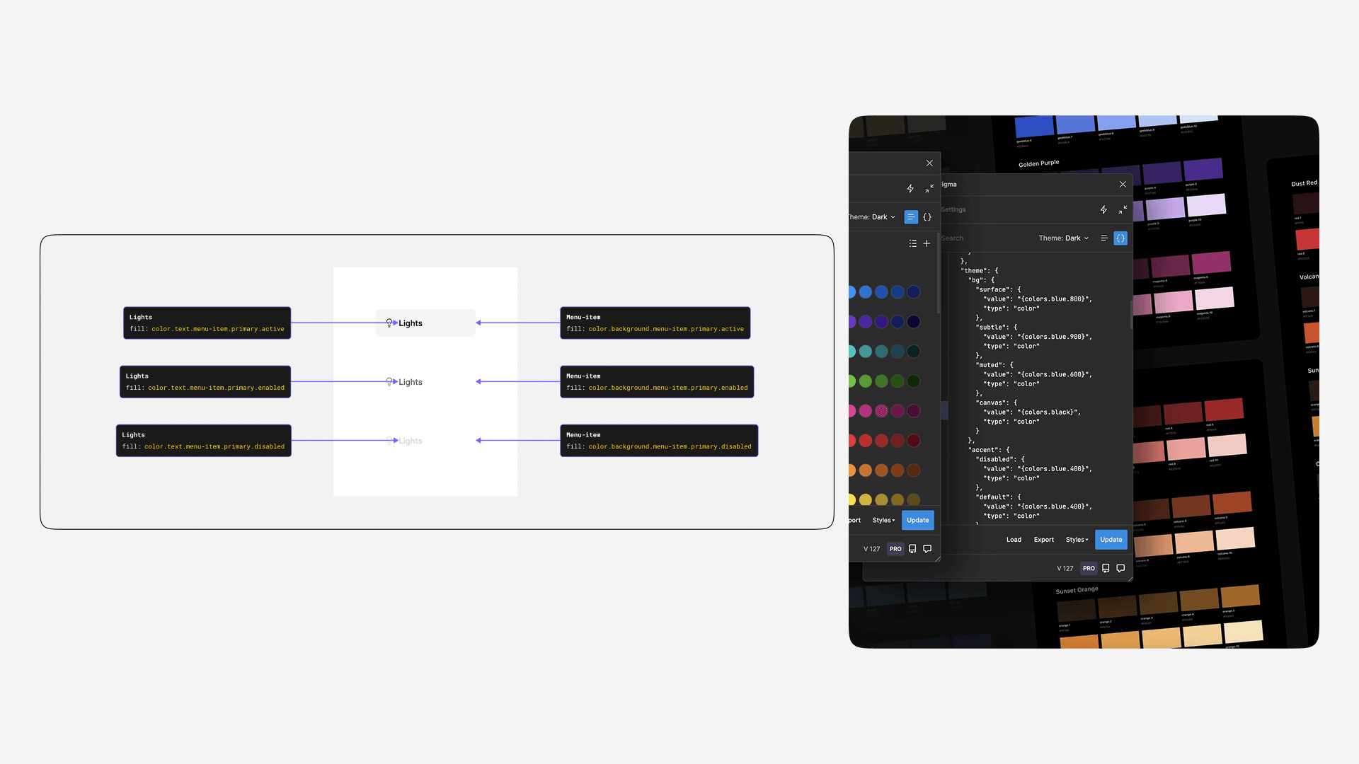 Tokens Studio showing the design system tokens